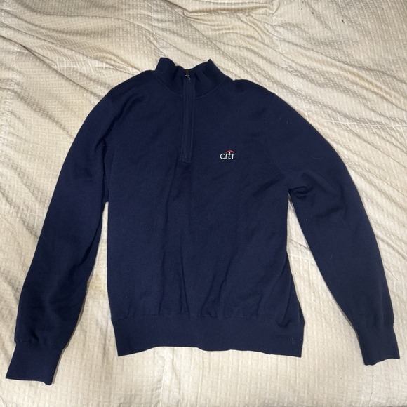 Fairway Green Citi Italian Merino Wool 1/4 Zip Sweatshirt Blue Navy Mens Medium - Picture 7 of 10